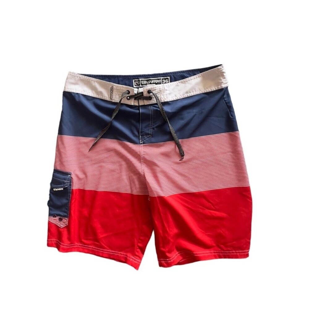Ocean Current Men's Size 36 Swim Trunks Board Shorts Striped Red Blue White